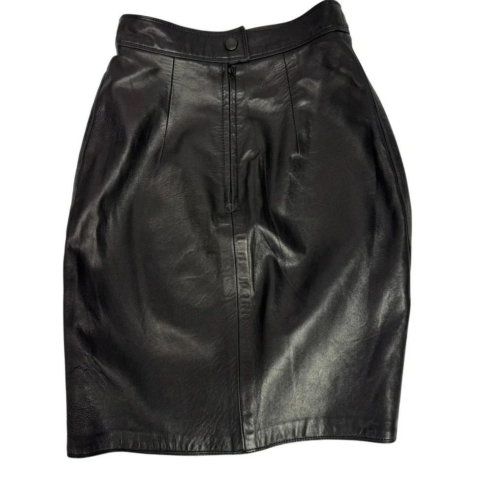 VTG 90s Genuine Leather Mini Pencil Skirt‎ Black Size 0 La Nouvelle Renaissance